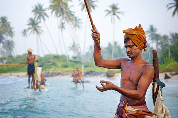 Traditional stilt fishermen in Sri Lanka