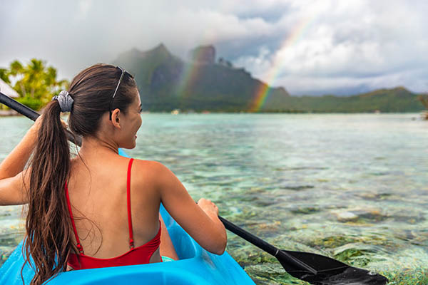 Kayaking in Bora Bora at Mount Otemanu, Tahiti, French Polynesia