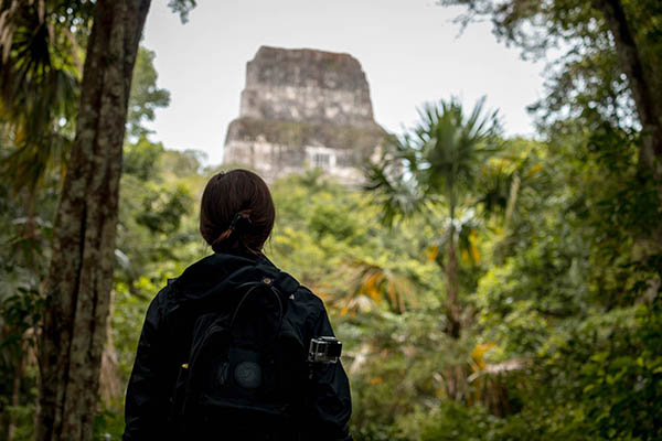 Hiking amongst the Mayan ruins at Tikal, Guatemala