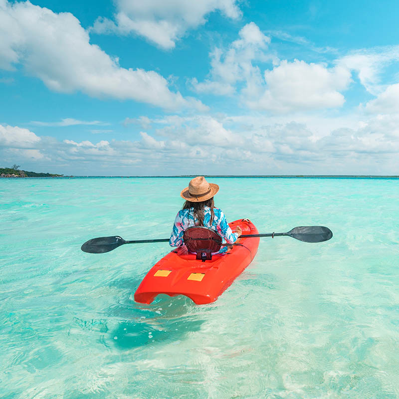 Kayking in the Bacalar Lagoon, near Cancun in Riviera Maya, Mexico