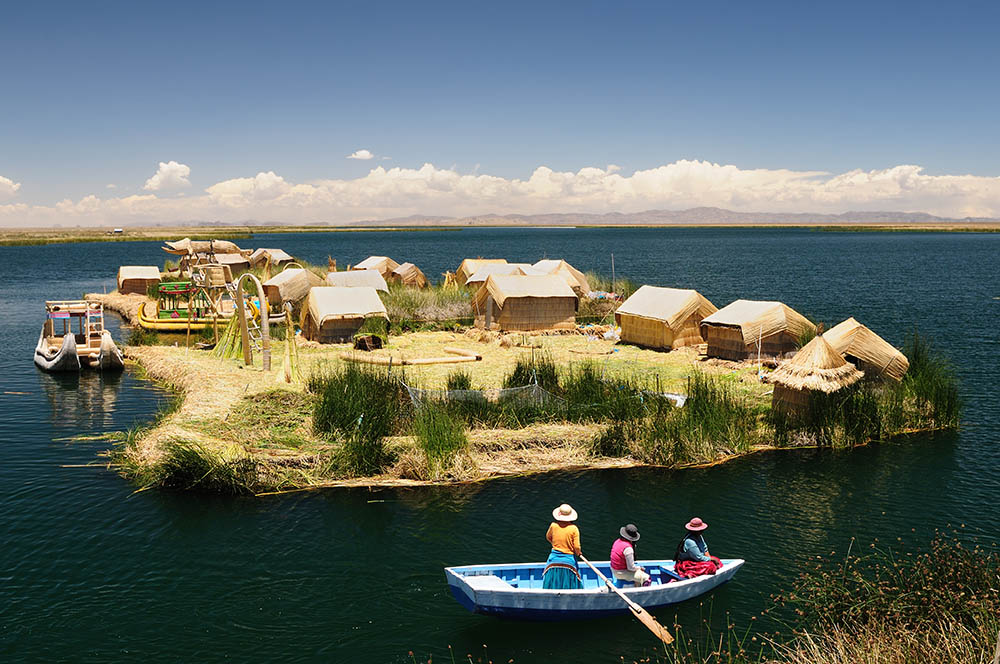 The floating Uros Islands on Lake Titicaca, Peru