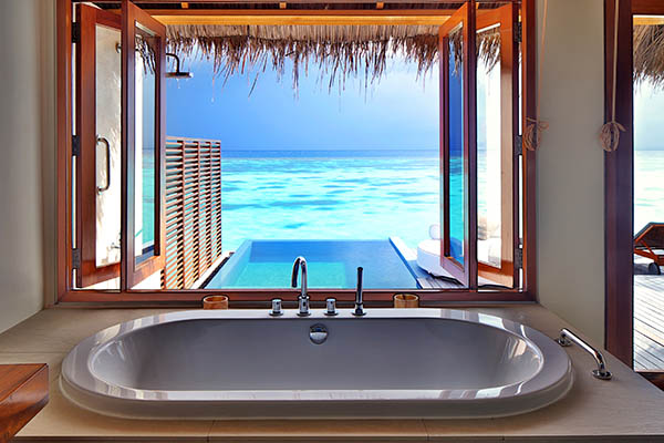 Bathroom view for a water villa in the Maldives