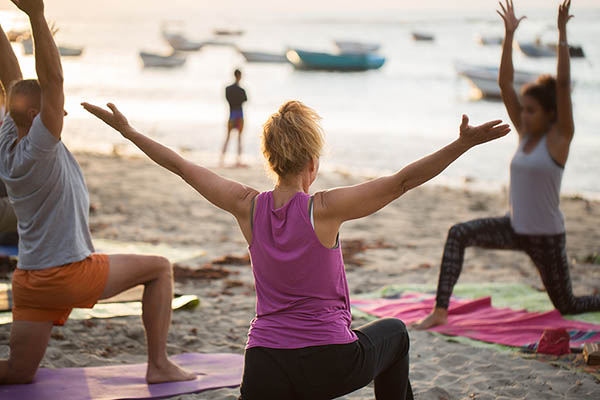 Yoga class on a beach in Mauritius