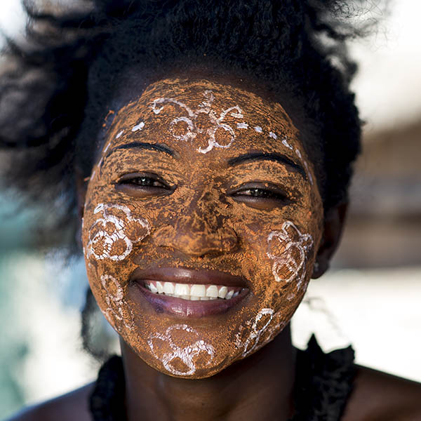 Traditional Mahorais face mask on the island of Mayotte in the Comoros Islands