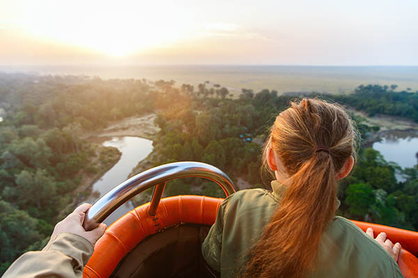 Early morning flight on hot balloon in Masai Mara, Kenya