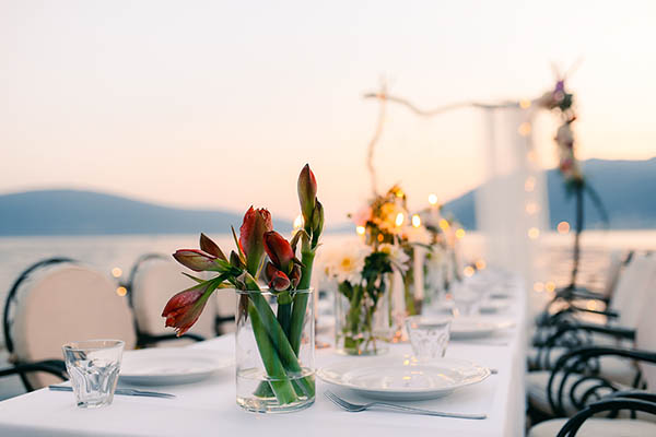 Close up view of wedding table outside