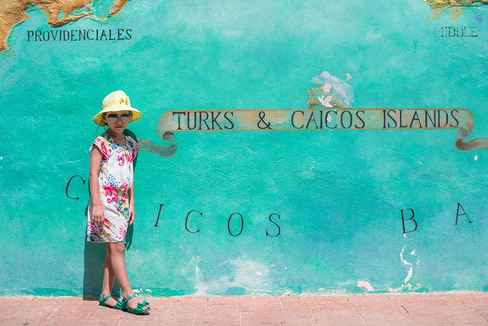 kids against colorful wall in Turks and Caicos