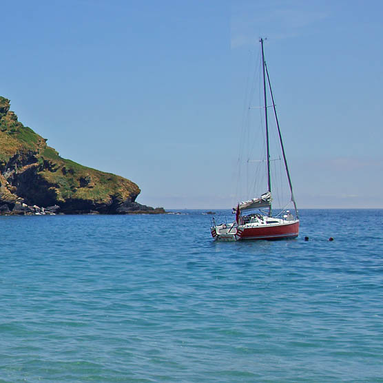 Sailing off Lantic Bay near Polruan, Cornwall, England, UK