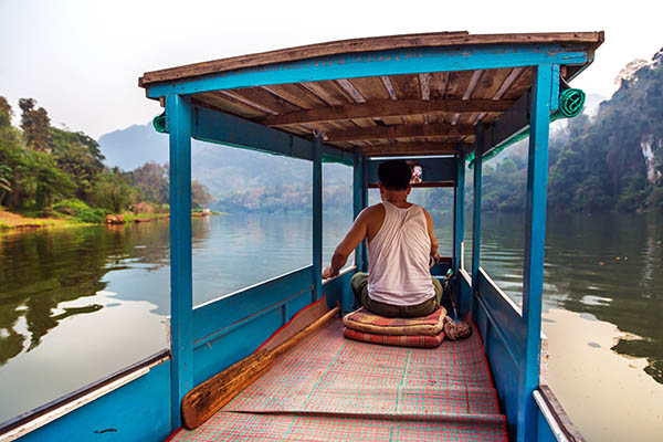 An inside view of a traditional boat of Laos