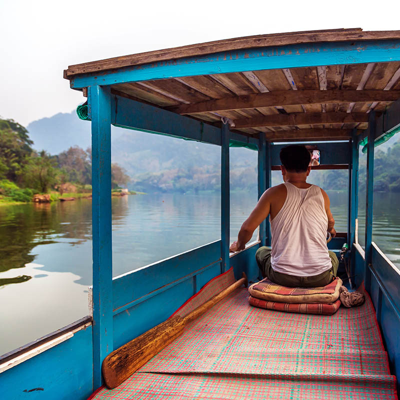 An inside view of a traditional boat of Laos