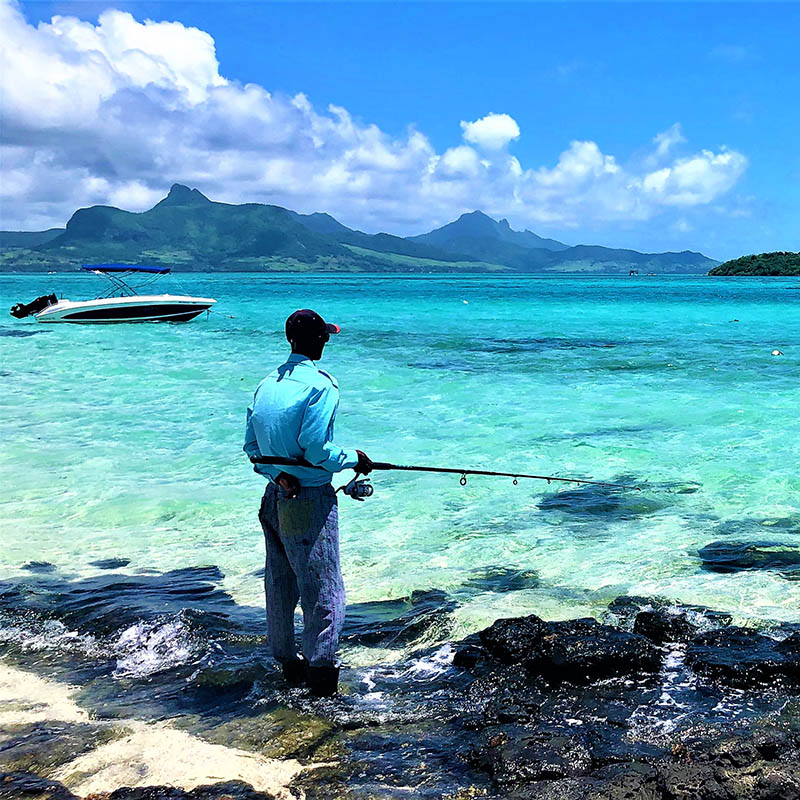 Fishing off the shore in Mauritius