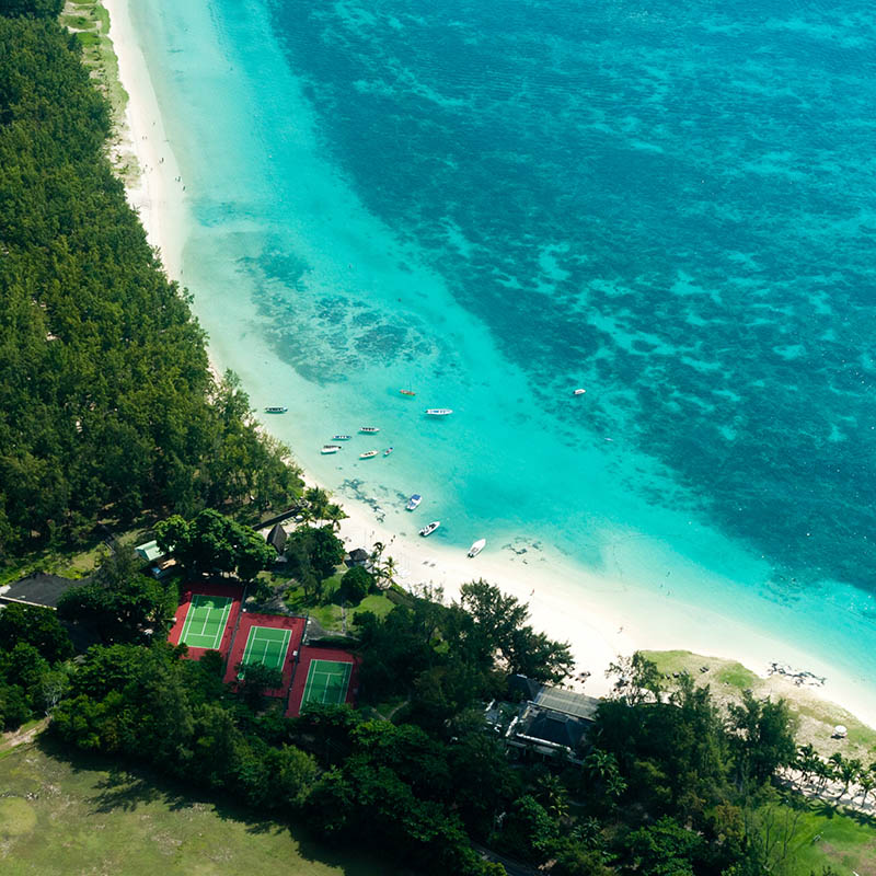 Aerial view of tennis courts in Mauritius