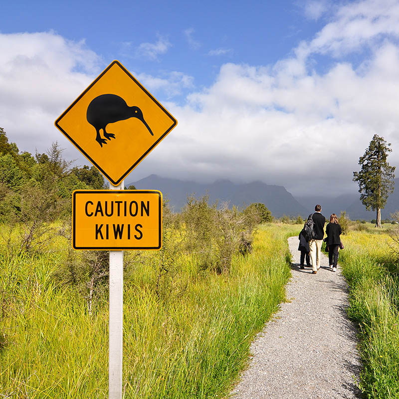 Kiwi sign on a walking trail in New Zealand