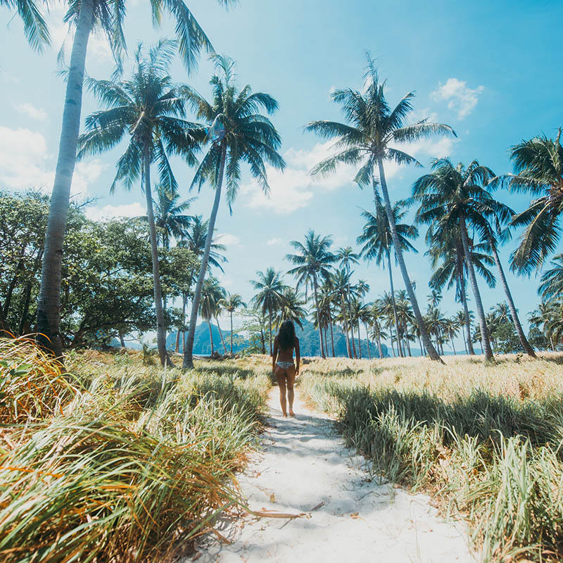 walking to the lagoon in Coron, philippines