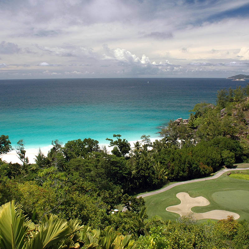 The golf course at Lemuria Resort on Praslin Island in the Seychelles