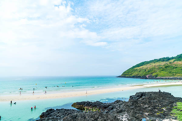 View point at hamdeok beach in Jeju Island, South Korea