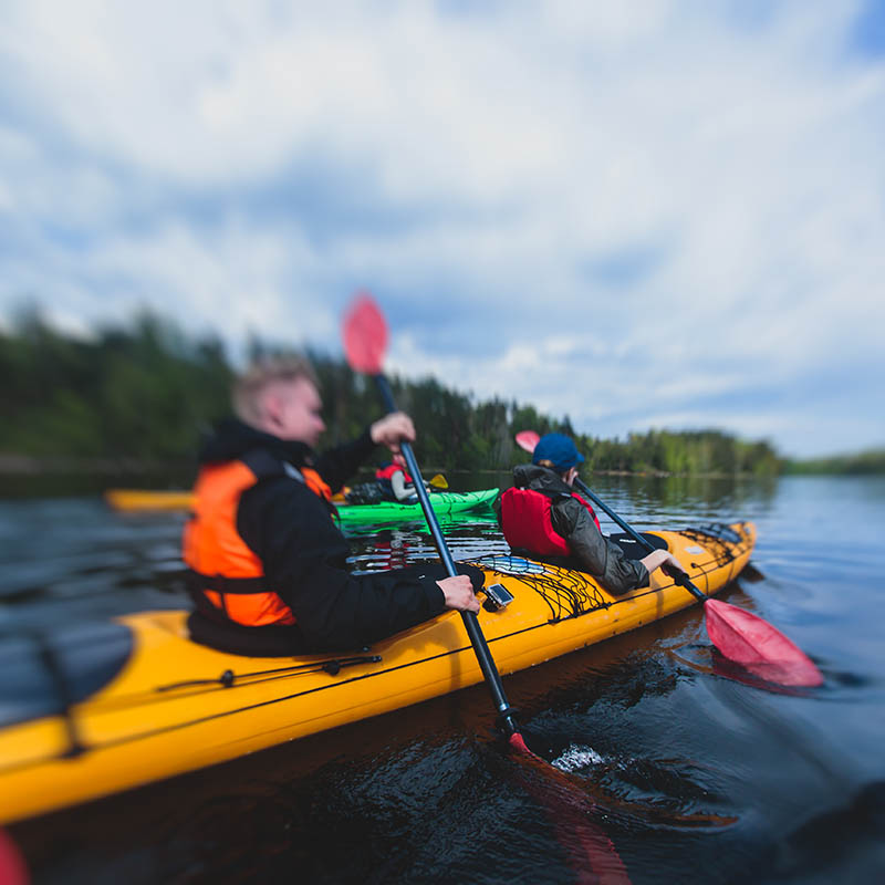 Kayaking among the lake skerries in Sweden