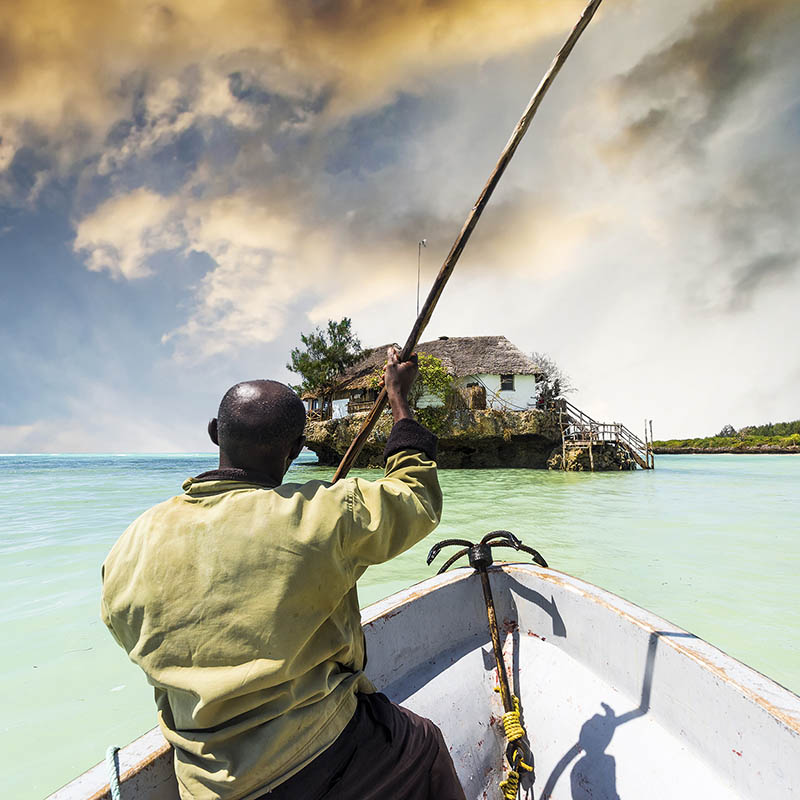 Boat going to the Rock restaurant off Zanzibar