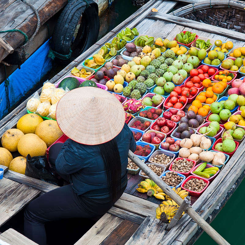 Greengrocer on bamboo floating boat, Ha long bay, Vietnam