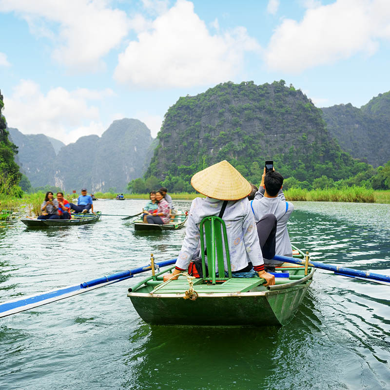 Boat trip along the Ngo Dong River at the Tam Coc portion, Ninh Binh Province, Vietnam