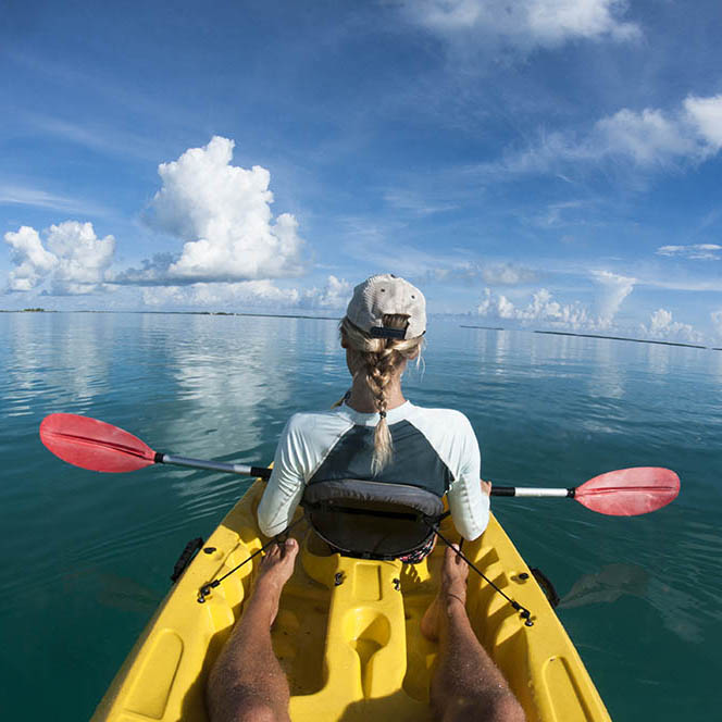 Female in sea Kayak from Behind