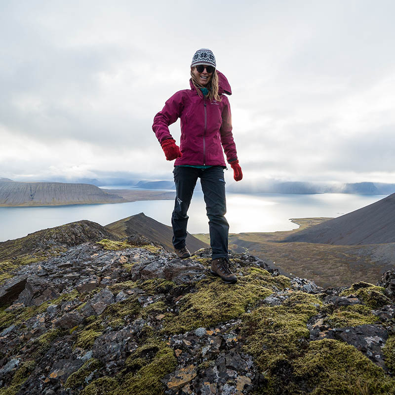 Hiking on Þórishyrna mountain, Arnarfjordur