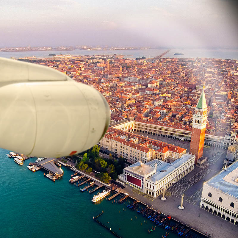 View from a plane flying over St. Mark's Square, Venice