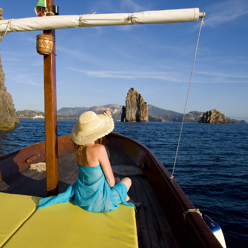 Sailing off the coast of Vulcano, Eolie Islands, Sicily