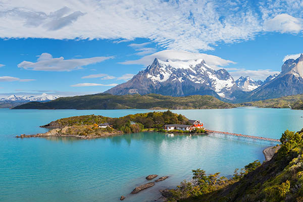 House on the island in the national park Torres del Paine