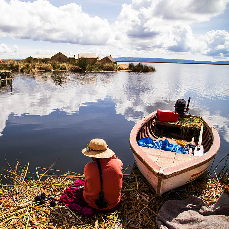 Uros island in Lake Titicaca