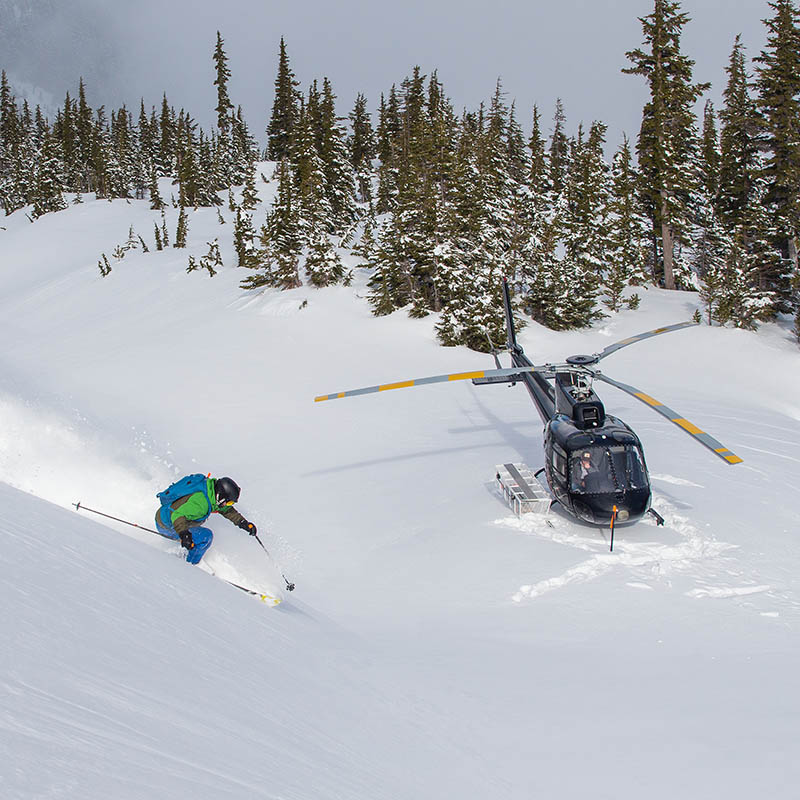 Helicopter skiing in the mountains near Terrace, British Columbia