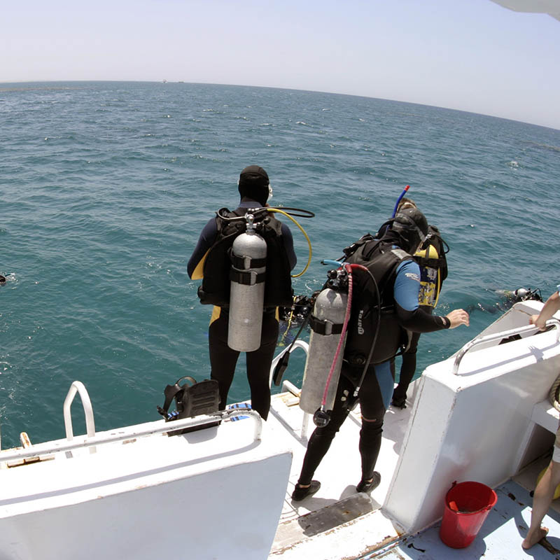 Divers entering water