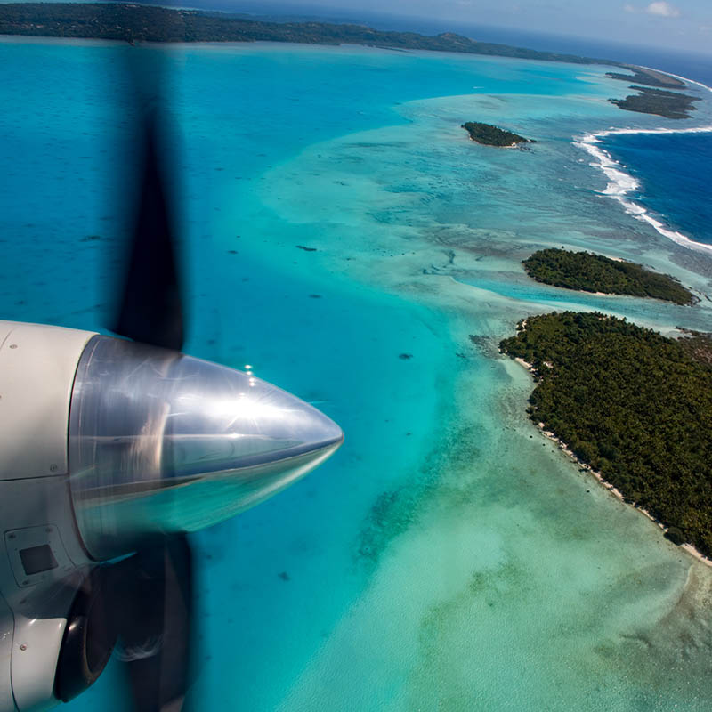 Panoramic view of Aitutaki in the Cook Islands from an airplane