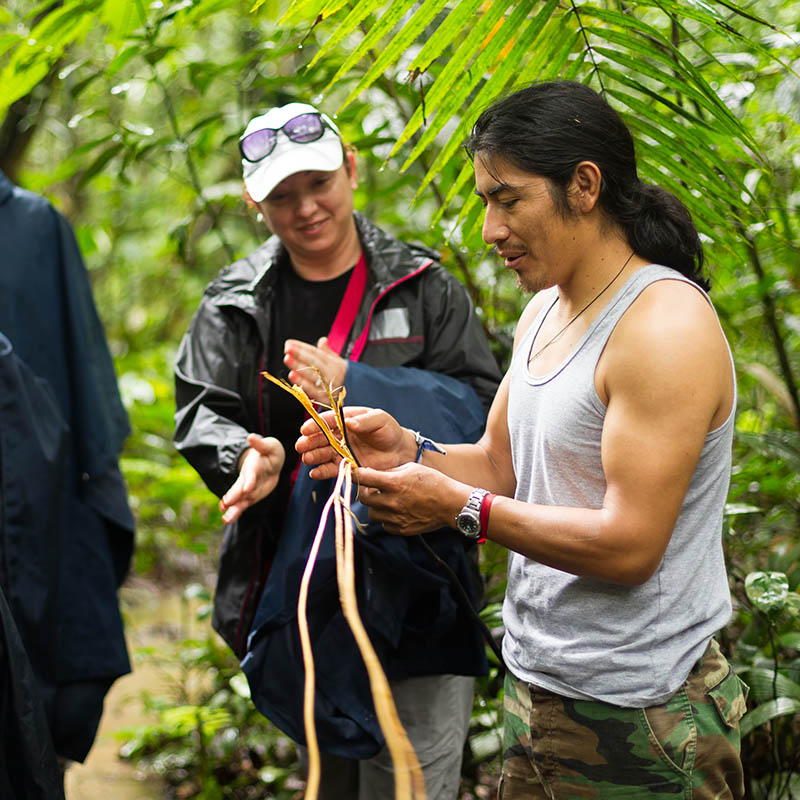 Naturalist Local Guide With Group Of Tourist In Cuyabeno Wildlife Reserve Ecuador