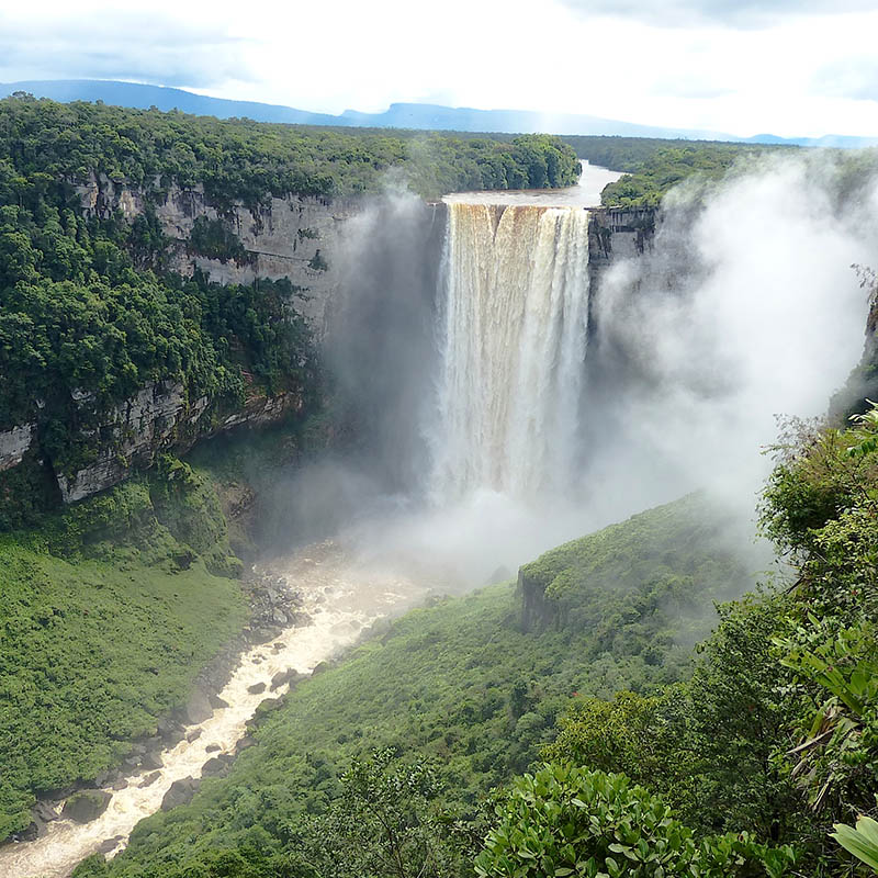 Mist rising over jungle at Kaieteur Falls in Guyana