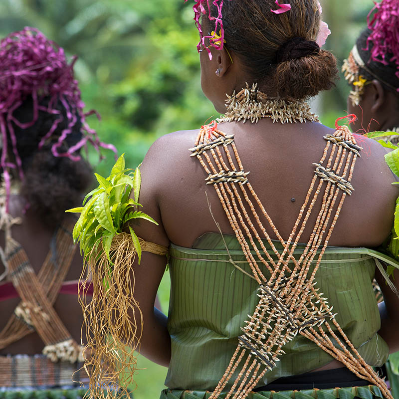 Traditional women's dance in the village of Gupuna on the island of Owaraha, Solomon Islands