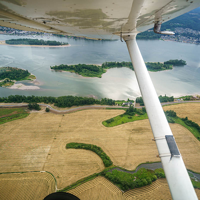 Aerial photo from a small plane over the Columbia River near Portland, Oregon