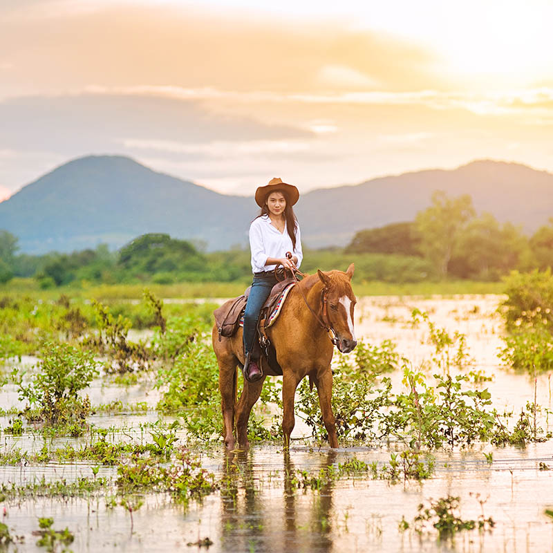 Young woman riding a horse in Montana, USA