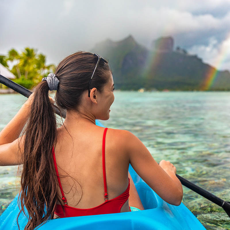 Kayaking in Bora Bora at Mount Otemanu, Tahiti, French Polynesia