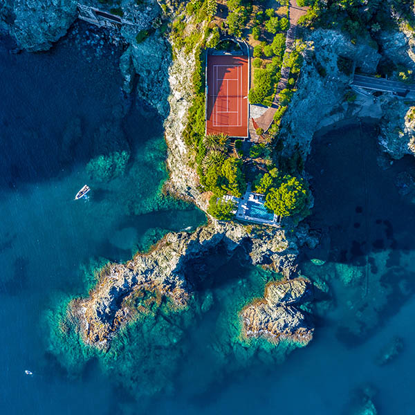 Tennis court by the sea in Liguria, Itlay