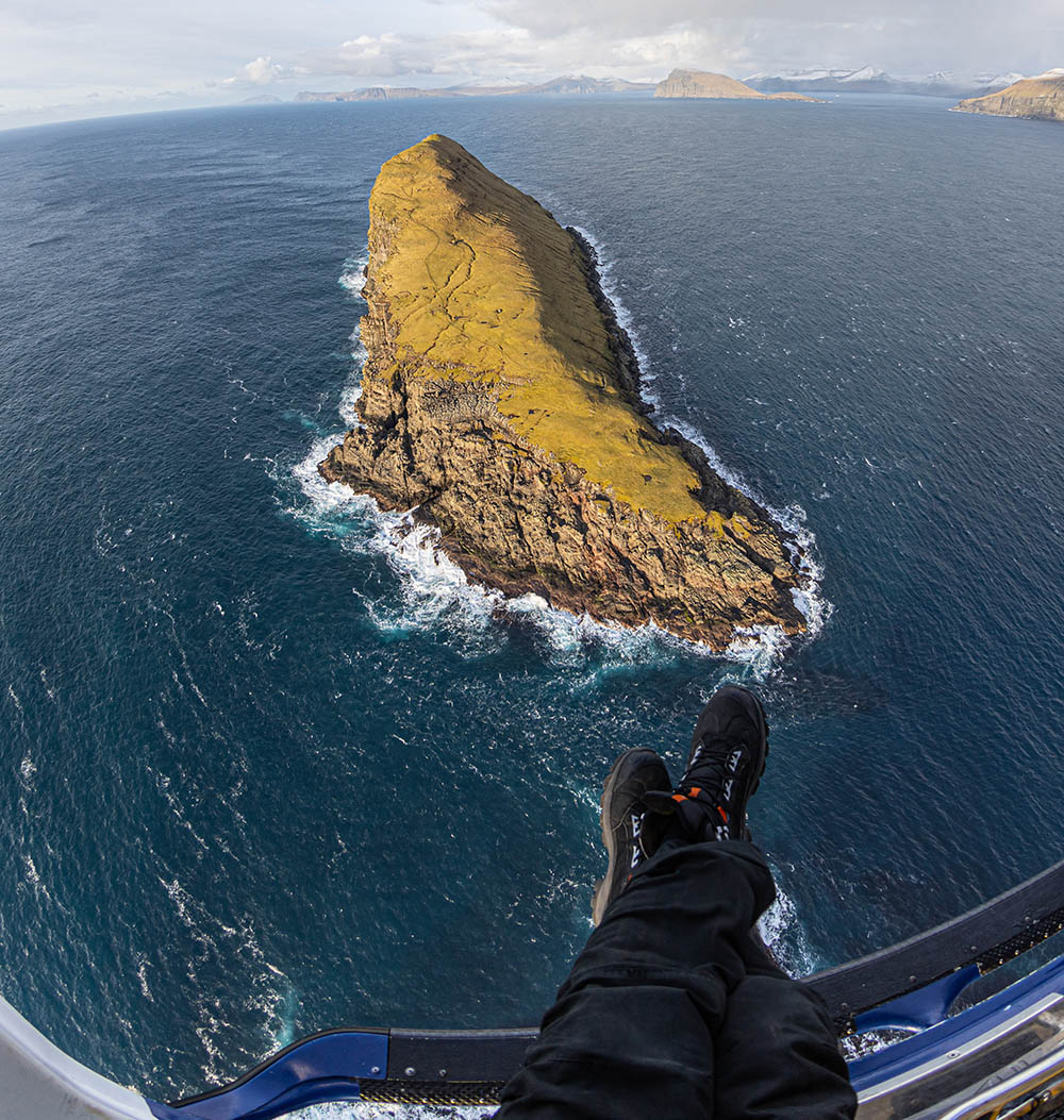 Helicopter trip over the Faroe islands, Denmark