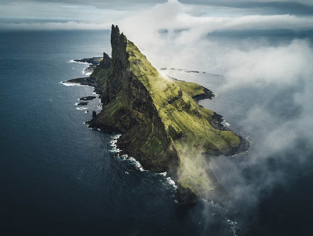 Aerial view of an island in the Faroe Islands, Denmark