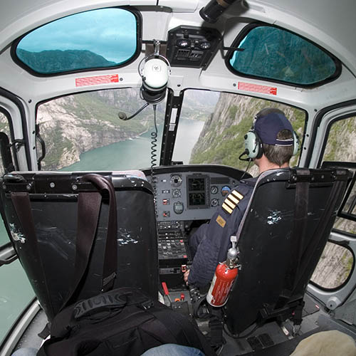 Inside the cockpit on a Helicopter Ride in Norway