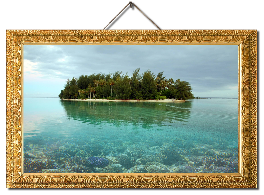 image of a tiny private island in a gold frame