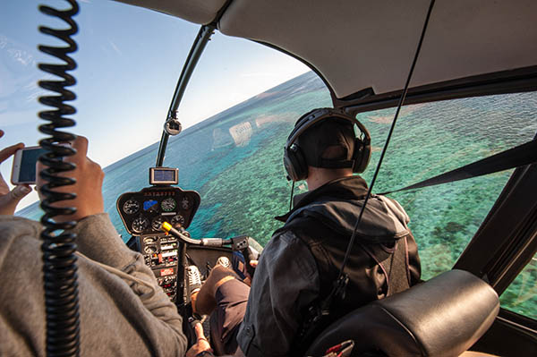 View from helicopter flying over a reef