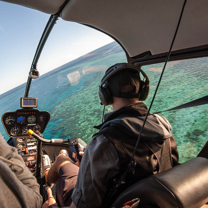 View from helicopter flying over a reef