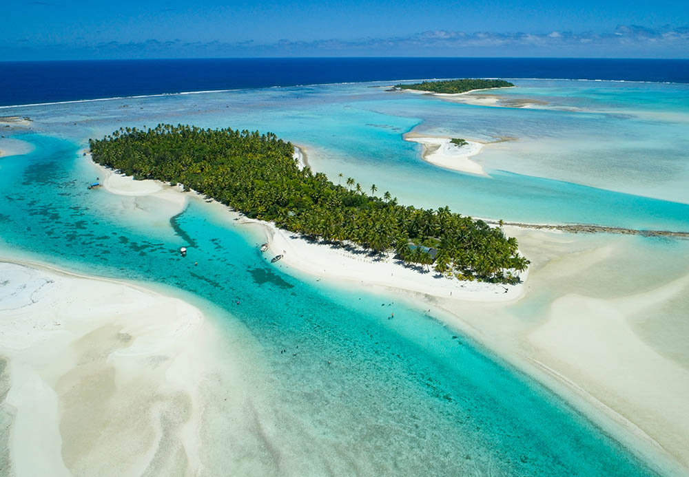 aerial view of tiny islands in the Cook Islands