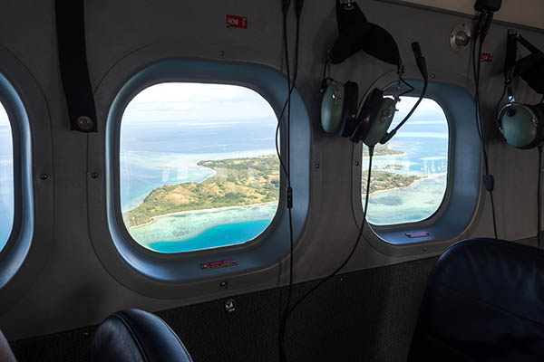 Flying over a small island