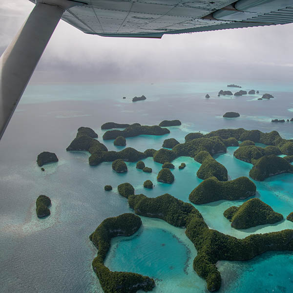 Flying over Palau's Rock Islands in Micronesia