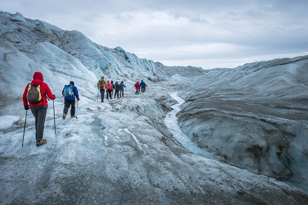 Hiking on the icecap near Kangerlussuaq in Greenland